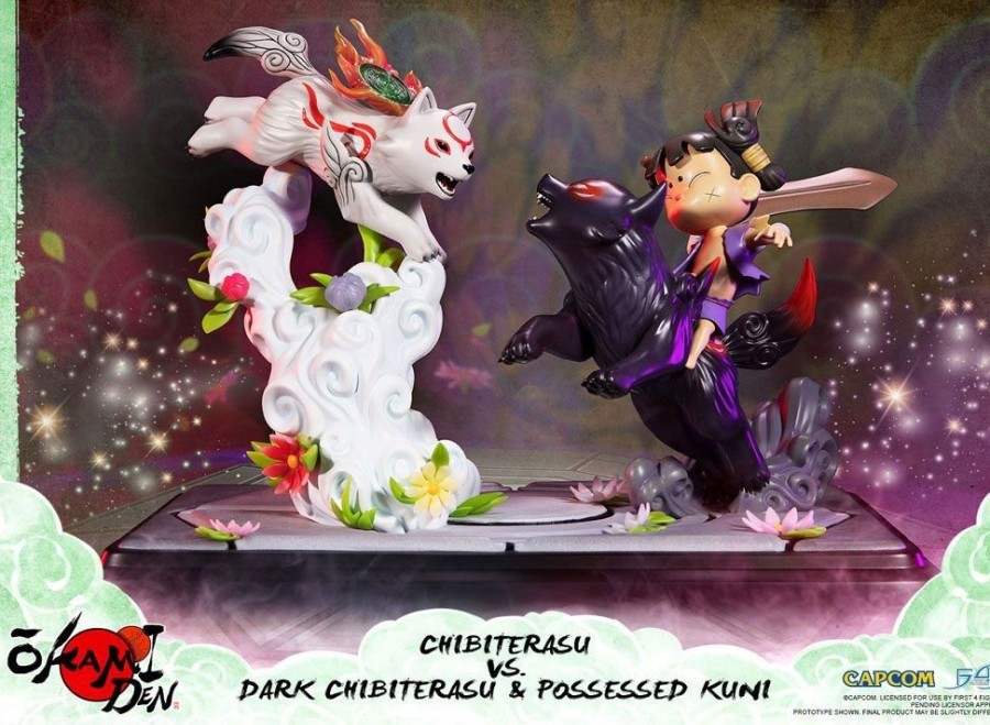 Shop First 4 Figures Premium Statues | Okamiden - Chibiterasu Vs. Dark Chibiterasu & Possessed Kuni Statue: First 4 Figures