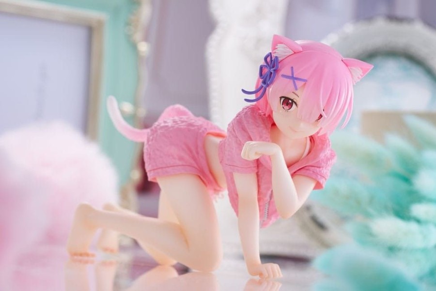 Shop Taito Anime Prize Figures | Re:Zero Precious - Ram Figur / Desktop Cute Figure - Cat Roomwear Version.: Taito Prize