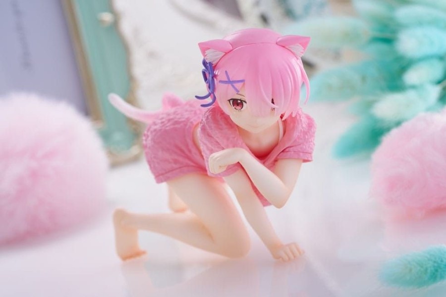 Shop Taito Anime Prize Figures | Re:Zero Precious - Ram Figur / Desktop Cute Figure - Cat Roomwear Version.: Taito Prize