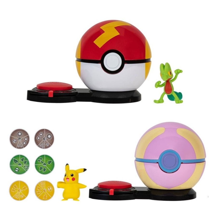 Games & Tv Jazwares | Pokemon Surprise Attack Game - Pikachu (Weiblich) Mit Turboball Vs. Geckarbor Mit Heilball: Jazwares