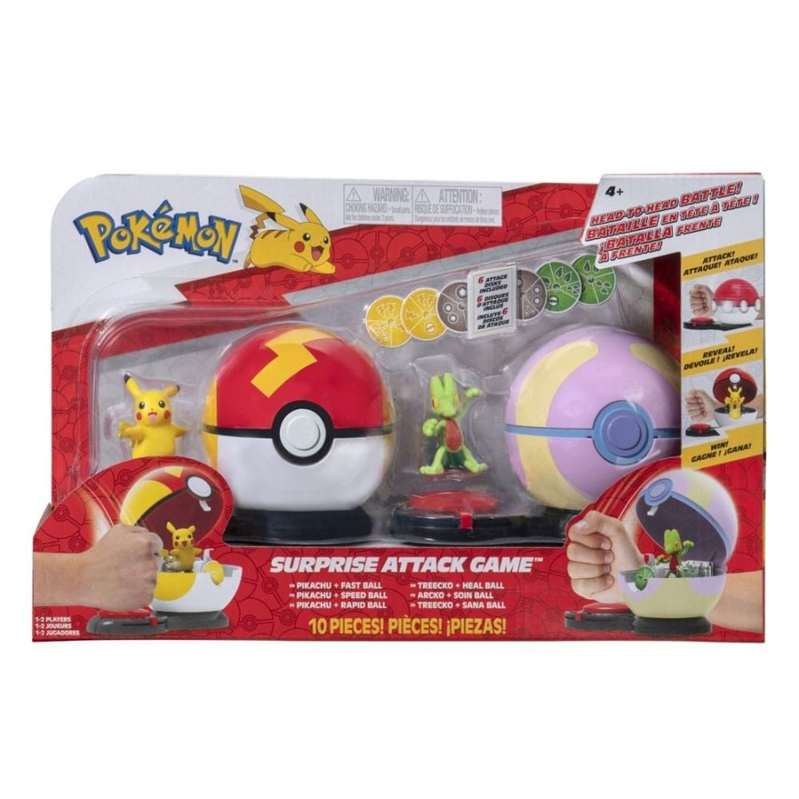 Games & Tv Jazwares | Pokemon Surprise Attack Game - Pikachu (Weiblich) Mit Turboball Vs. Geckarbor Mit Heilball: Jazwares